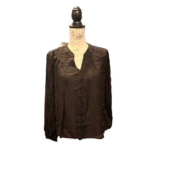 $70‎ Young Fabulous & Broke Women's Black Sheer Blouse Loop Button High-Lo NWT - Picture 1 of 16